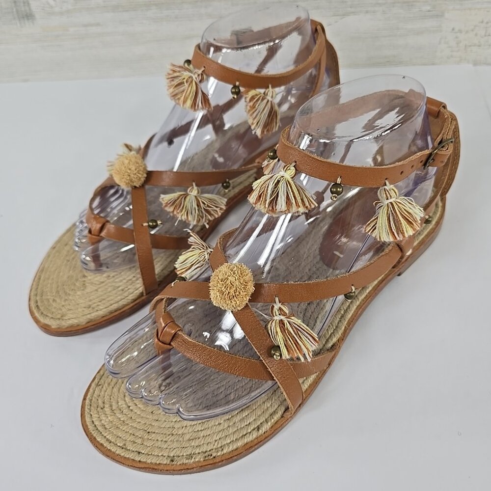 SOLUDOS X ANTHROPOLOGIE STRAPPY SANDALS WOMEN'S US SIZE 8.5 BROWN LEATHER TASSEL
